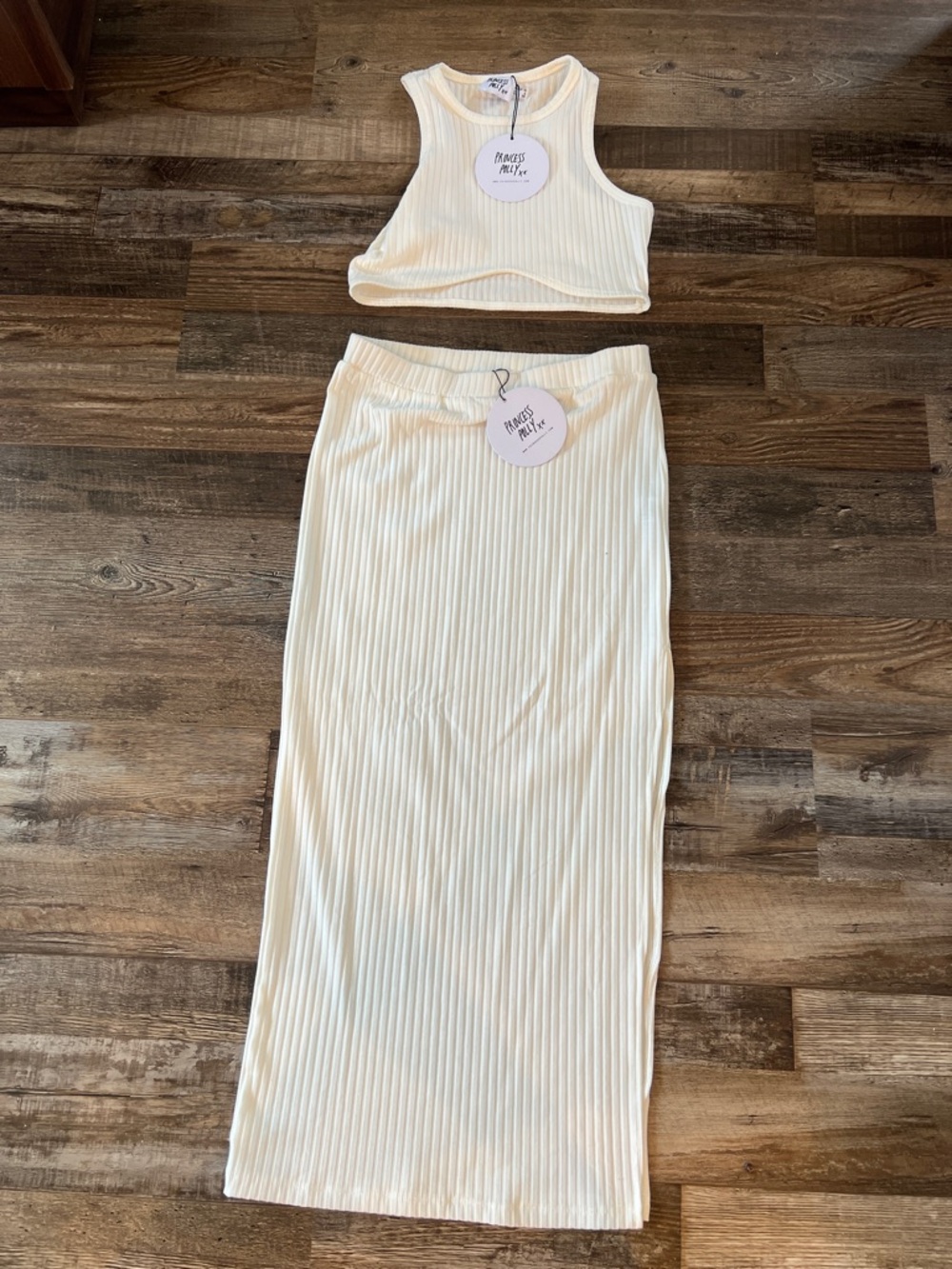 Princess Polly Cream Ribbed Crop Top & Maxi Skirt Set